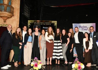 Power Design employees posing with the Thrive by Five team after accepting the Family Friendly Business of the Year Award
